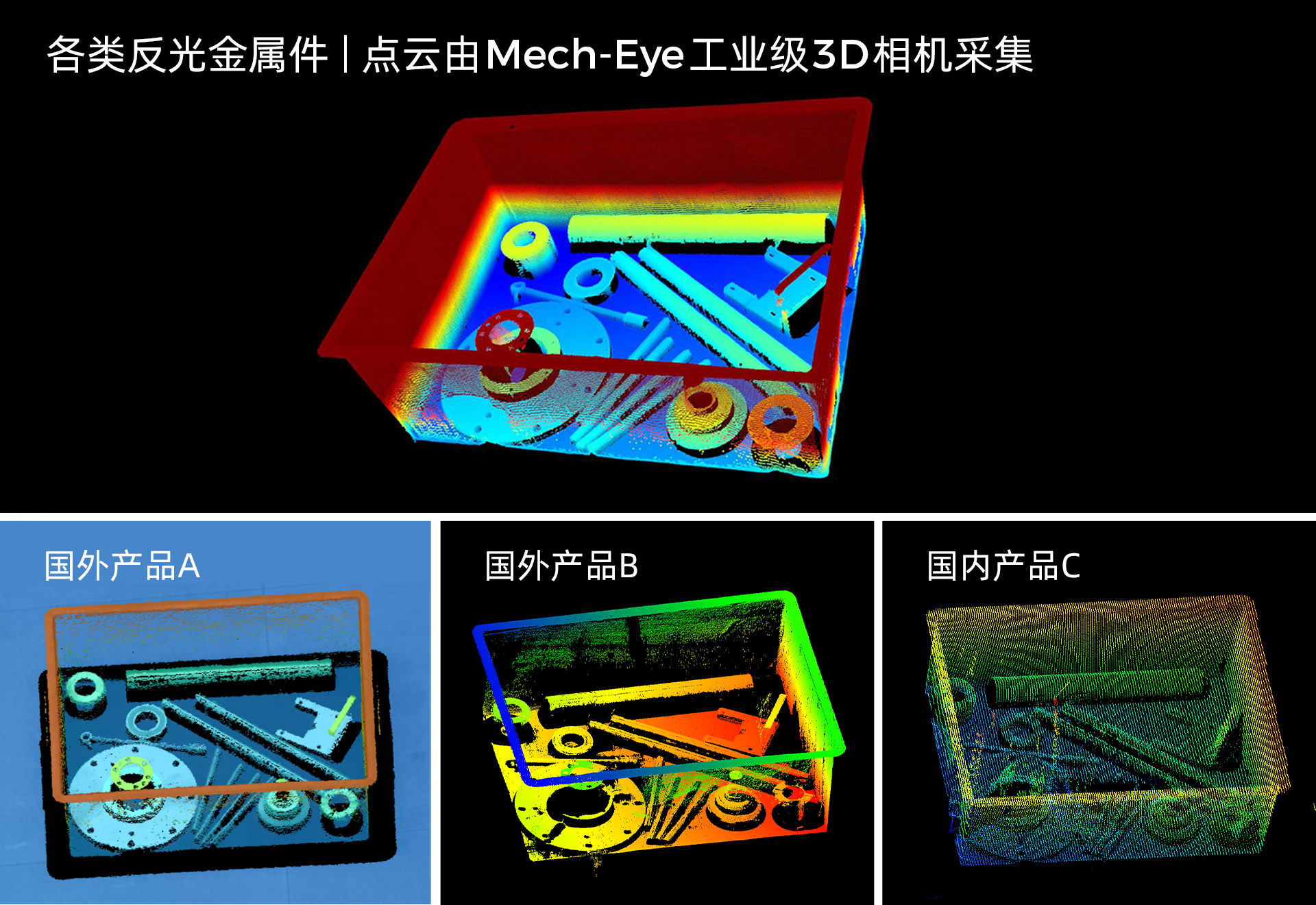 Mech-Eye 3D 相機(jī)反光物體成像能力大幅提升,點(diǎn)云準(zhǔn)確度提升90% Mech-Eye 3D 相機(jī)反光物體成像能力大幅提升,點(diǎn)云準(zhǔn)確度提升90%